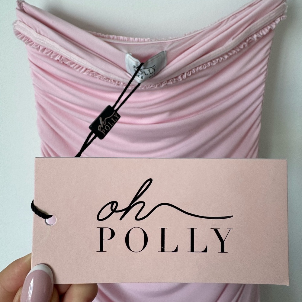 Oh Polly Hayami Bandeau Ruched Ruffle-Trim Maxi Dress in Blush - Size 2 - Picture 16 of 16